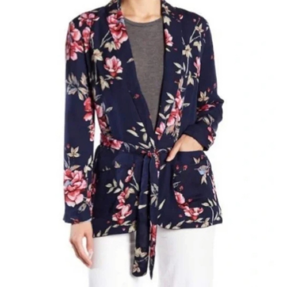 Joie silk anasophia one button navy silk lightweight blazer